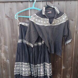 Vintage 50s skirt top set patio fashions grey silk crepe womens 8 med rockabilly